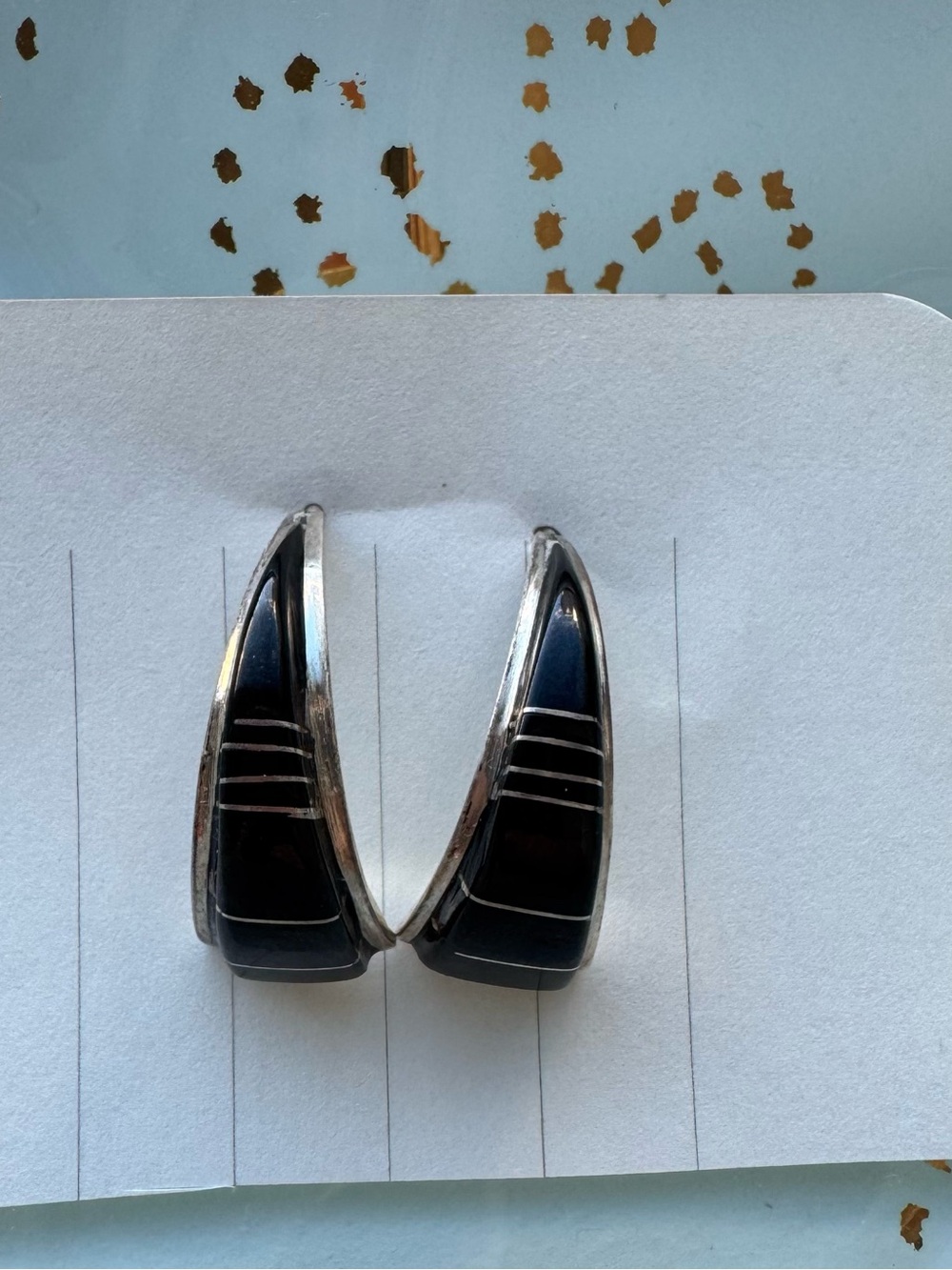 Zuni Sterling Silver Black Onyx Inlay Hoop Earrings C S Lonjose